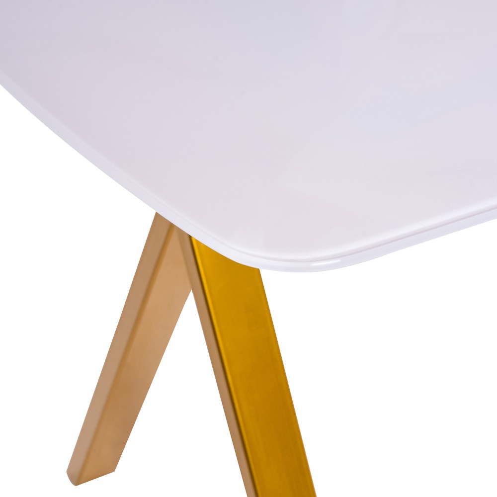 Rectangular dining table featuring a tempered glass tabletop a marble-patterne