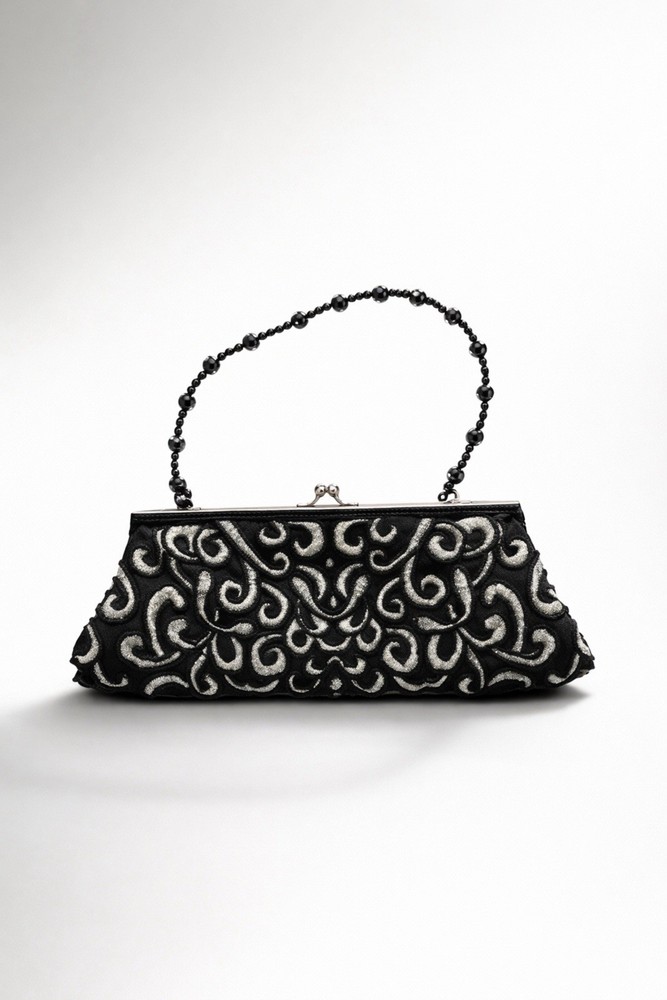 Beaded Black Silver Purse Clutch