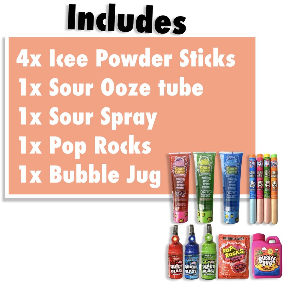 Sour Candy Full Size Sampler 8 Pack | Sour Ooze, Quick Blast, Bubble Jug, Pop R
