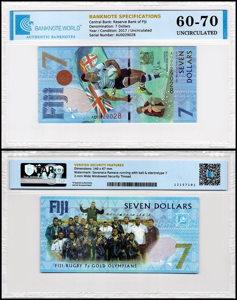Fiji 7 Dollars, 2016 (2017 ND), P-120, UNC, Commemorative, Authenticated
