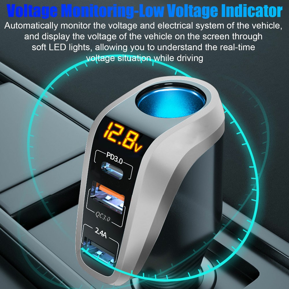 12V Car Cigarette Lighter Socket 2 USB PD Charger Splitter Outlet Power Adapter