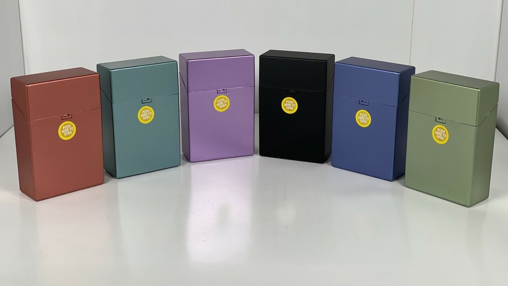 12 Mix Metallic Color Push Open Plastic Cigarette Case Pack Holder King Size