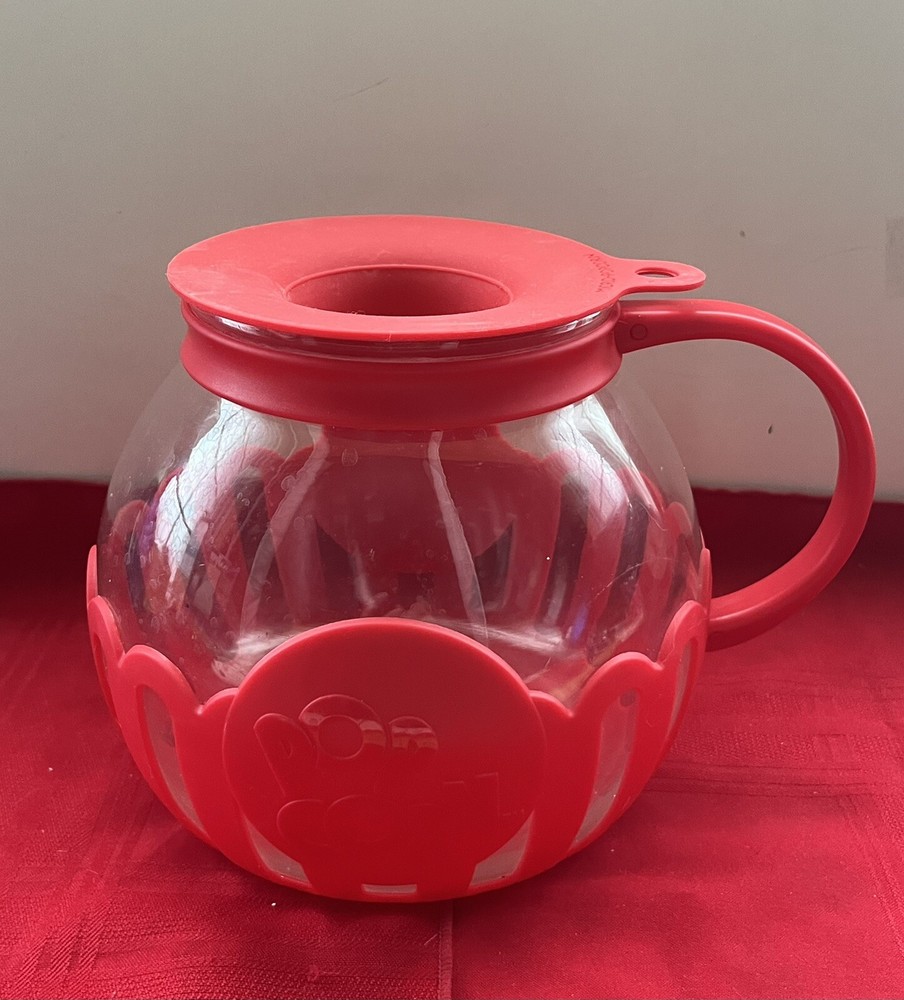 ECOLUTION MICRO-POP MICROWAVE 3QT HANDLED POP CORN POPPER GLASS & RED SILICONE