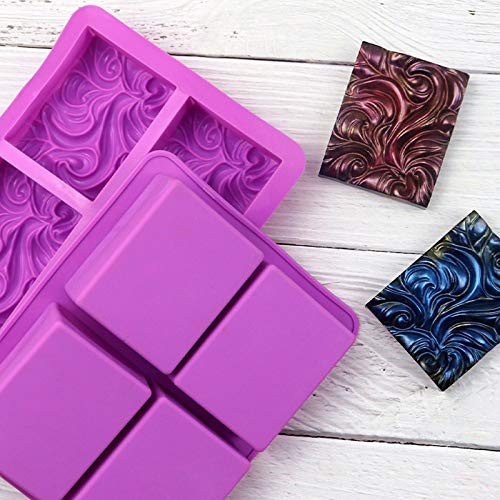 2PCS Sea Wave Silicone Soap Molds, 4-Cavity Rectangular Waves for Silicone Mold