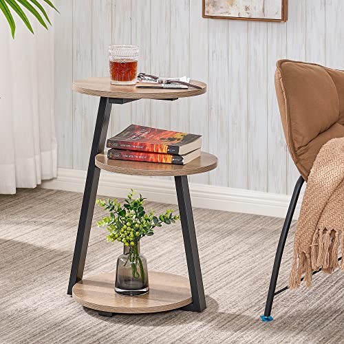 Round End Table Side Table with Metal Frame, Accent Table Nightstand Greige