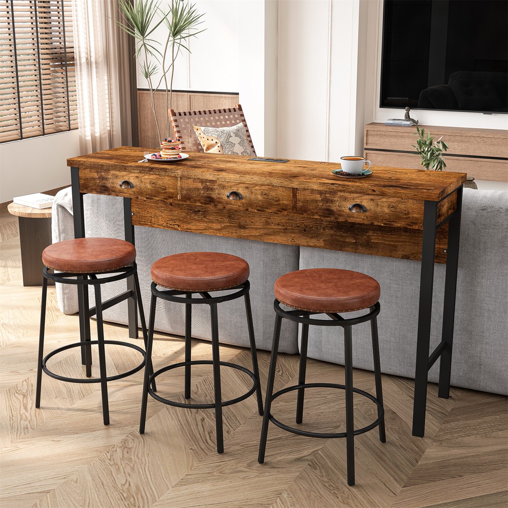 4 Piece Bar Table Set Counter Height Kitchen Pub Table with 3 Bar Stools