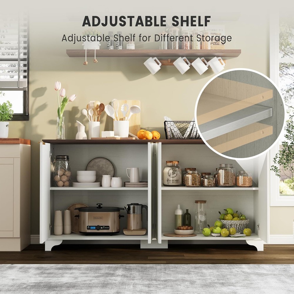 Large Buffet Sideboard Cabinet with 4 Fluted Doors and Storage, Modern Storage