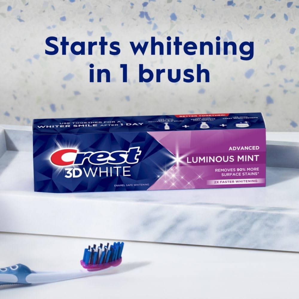 Crest 3D White Advanced Luminous Mint Teeth Whitening Toothpaste, Crest Toothpas