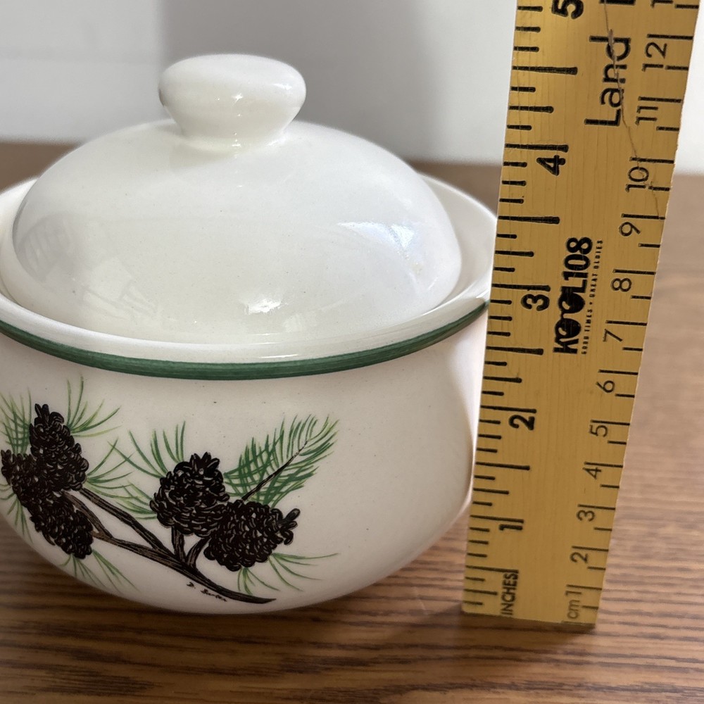 Acrita Pottery Rustic Pine Cone Pattern Sugar bowl With Lid