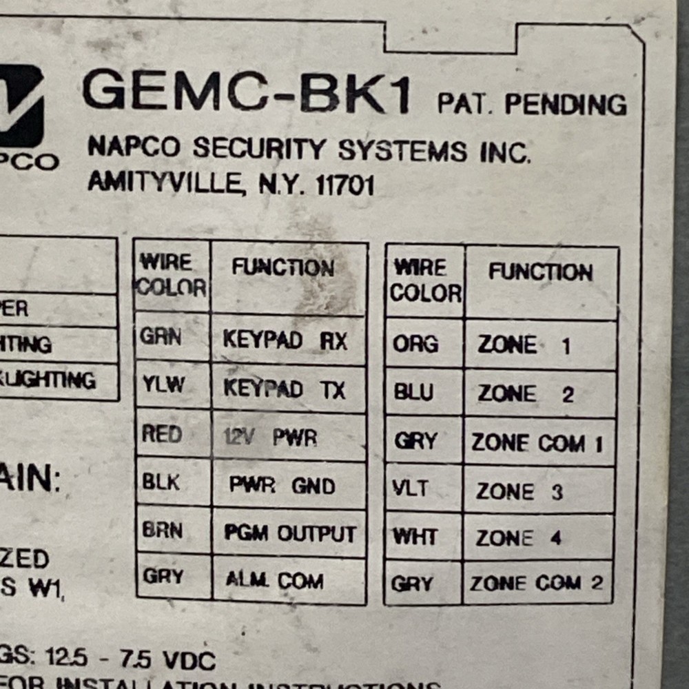 Napco Gemini GEMC-BK1 Security System Keypad Alarm Panel Control