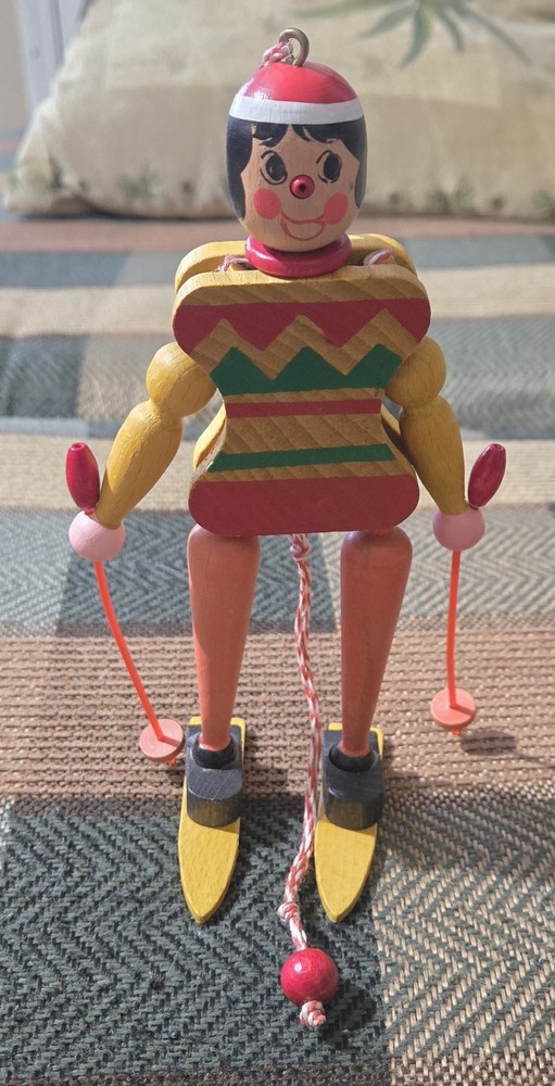 Vintage M. Gschnitzer Austria Pull String Puppet Toy / Wood Ski Figure