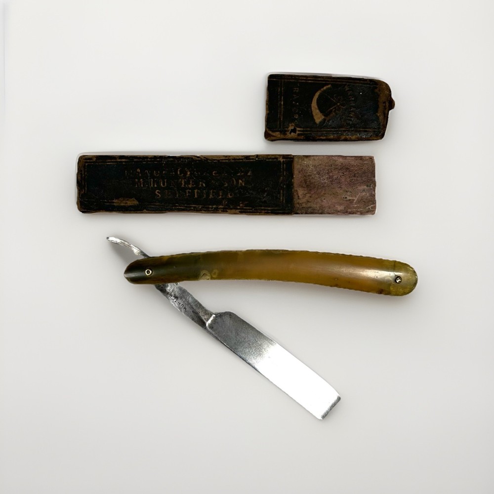 Antique M. Hunter & Son Sheffield Straight Razor W. Box