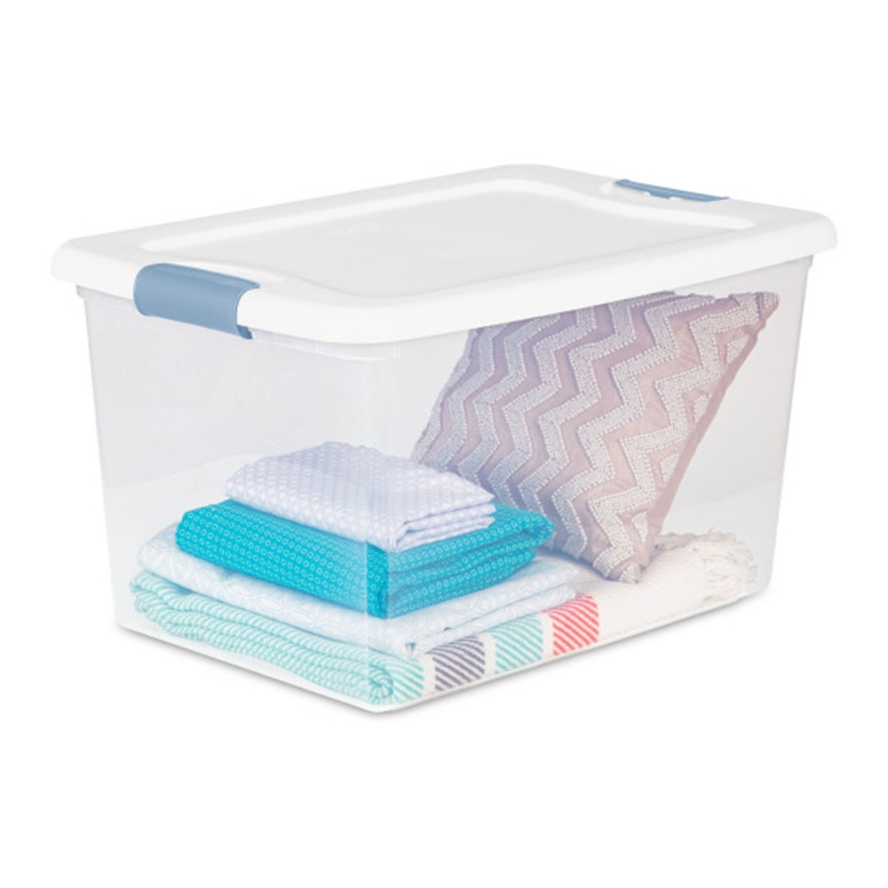 Sterilite 64 Qt Clear Plastic Stackable Storage Bin w/ White Latch Lid, 12 Pack