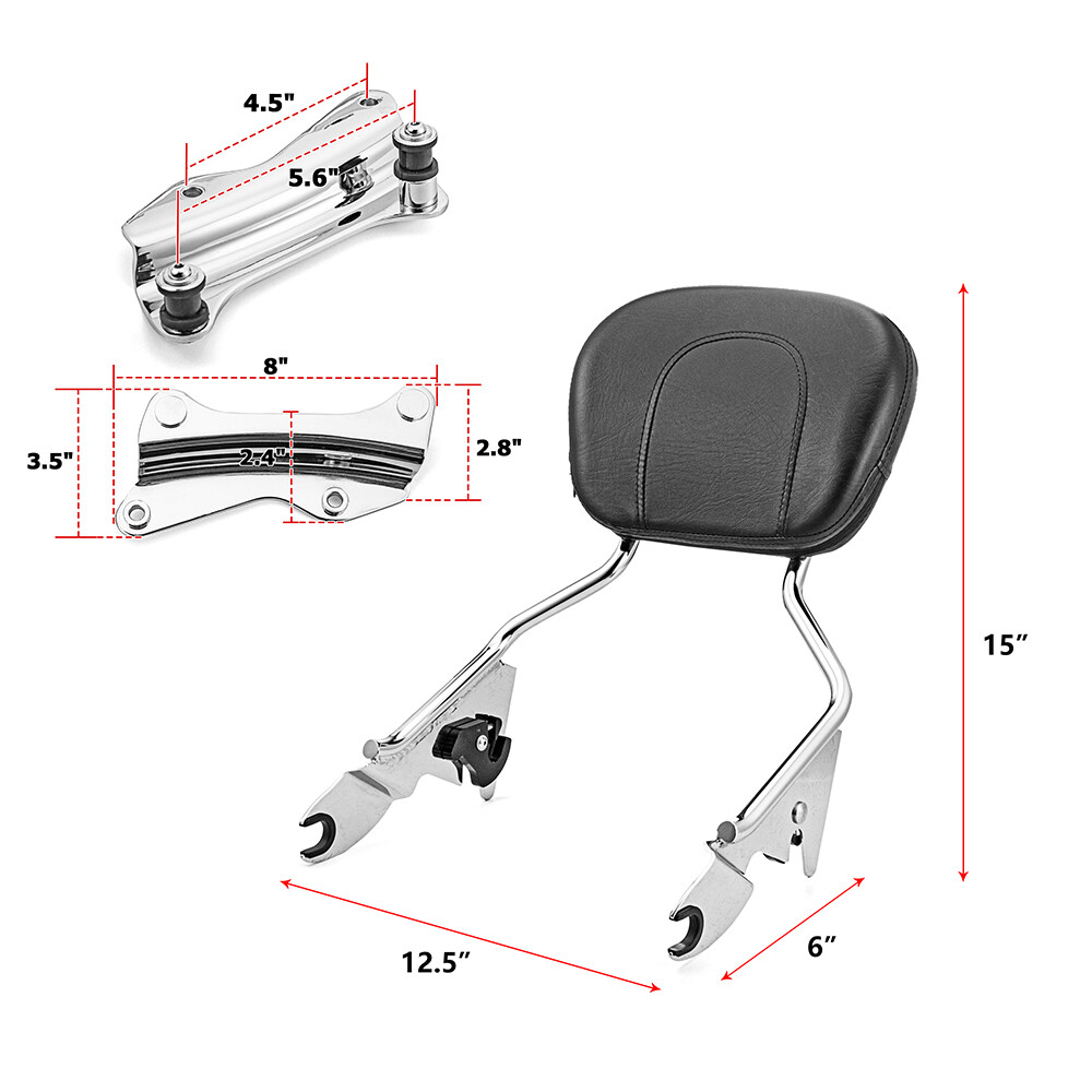 For 14-24 Harley Touring Quick Release Backrest Sissy Bar+Docking Hardware Kit