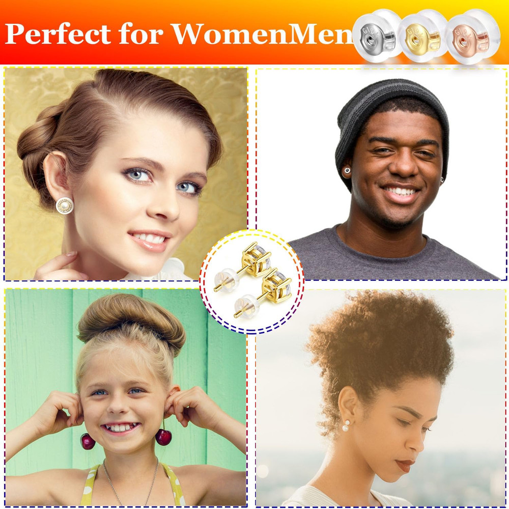 Earring Backs,18K Gold Silicone Earring Backs Replacements for Studs/Droopy Ears