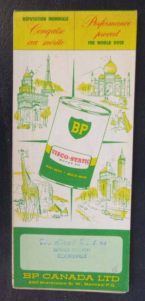 1958 Quebec Canada road map BP oil