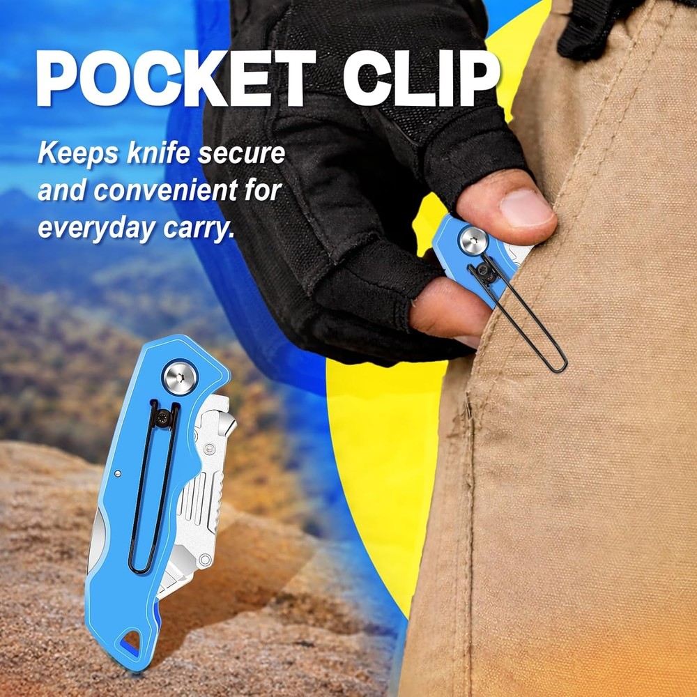 Box Cutter, Quick Change Folding Box Cutter with Clip, Folding Utility Knife Set