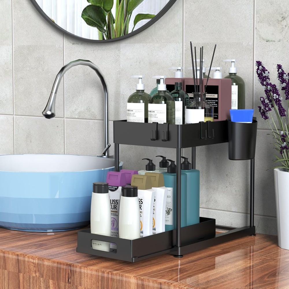 2 Pack Under Sink Organizer with Pull-Out Drawer, 2-Tier Cabinet Storage for ...