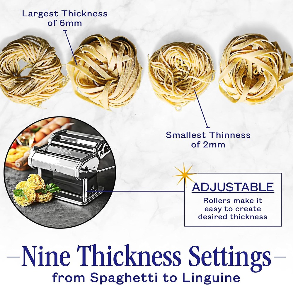 Pasta Maker W/ 7 Adjustable Thickness Settings 2 in 1 Noodle Maker W/ Rollers