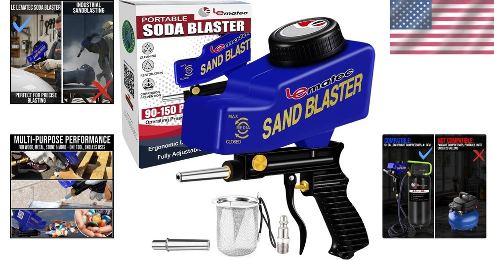 Gravity-Fed Sand Blaster with Adjustable Control - Ideal for Restorers & DIYers