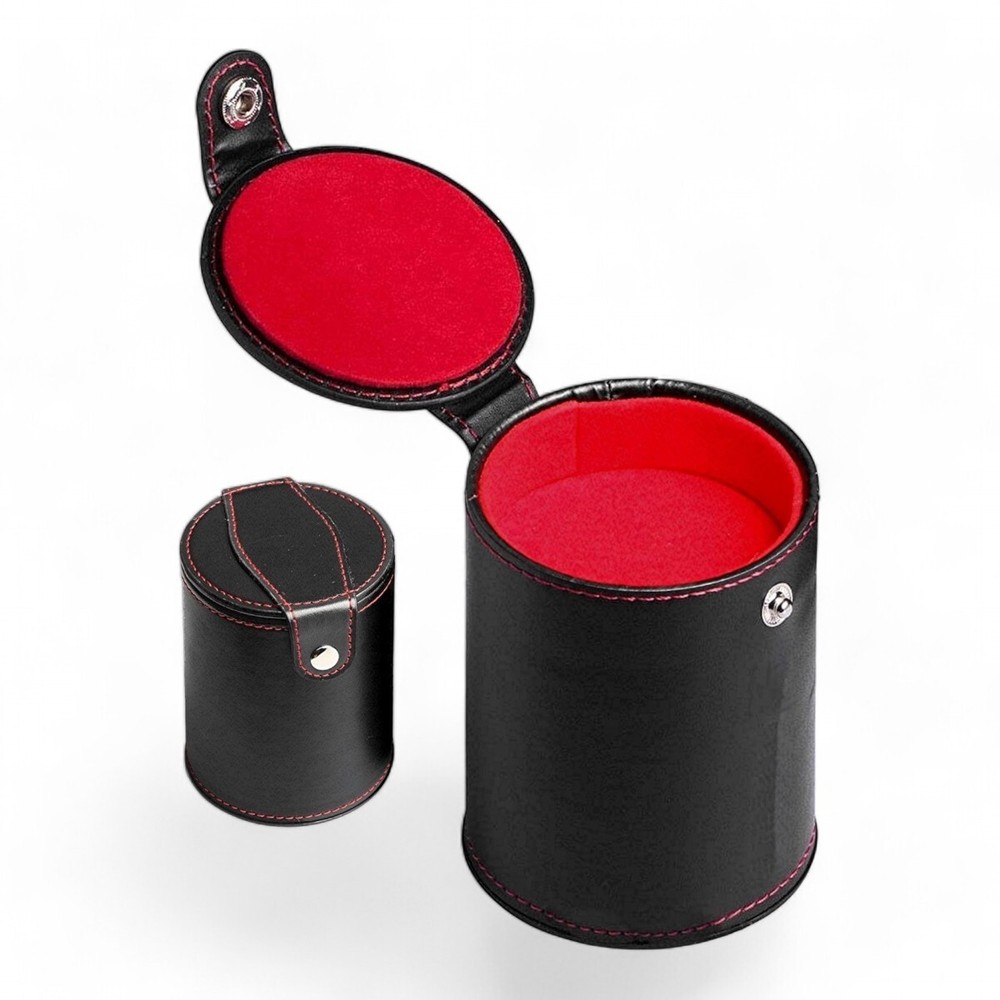 6 Yellow Glitter Dice Rounded Corners +PU Leather Red Felt Lined Cup Compartment