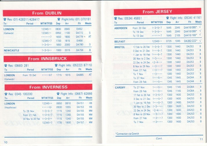 Dan-Air timetable 1987/10/25 (UK)
