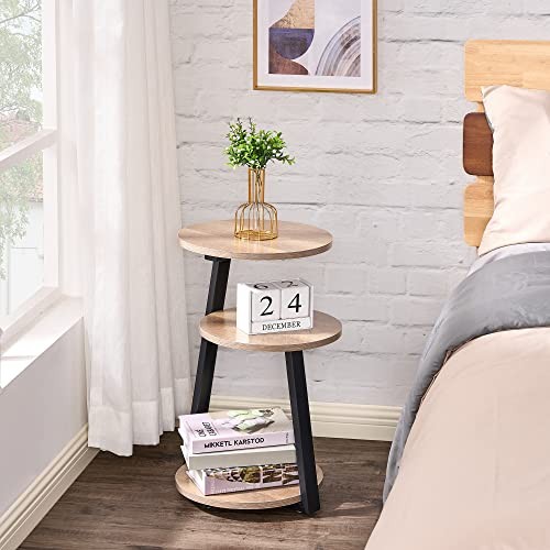 Round End Table Side Table with Metal Frame, Accent Table Nightstand Greige