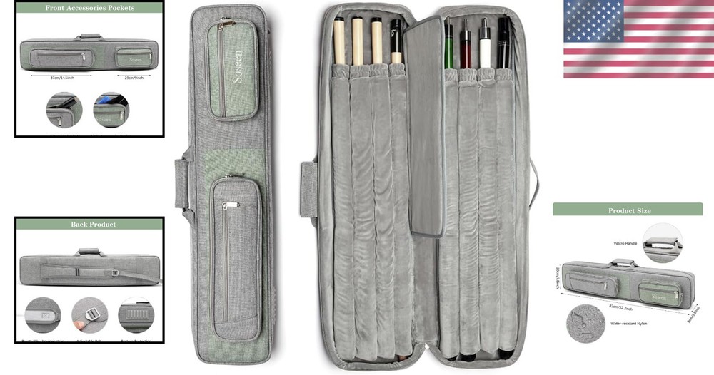 Elegant Hard Case Pool Stick Case with Straps & Handle - Extra Large, Grey