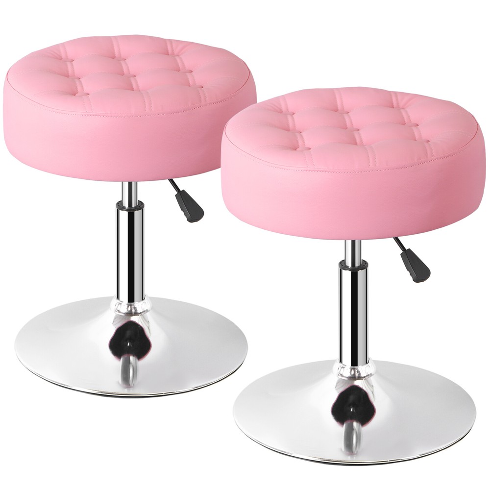 2 PCS Adjustable Vanity Stool 253 Lbs Capacity Ottoman Makeup Stool Chair Pink
