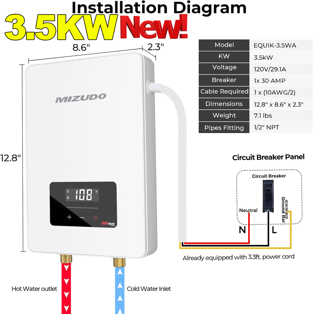 11KW 3.5KW Electric Tankless Water Heater Instant Hot Water Heater whole house