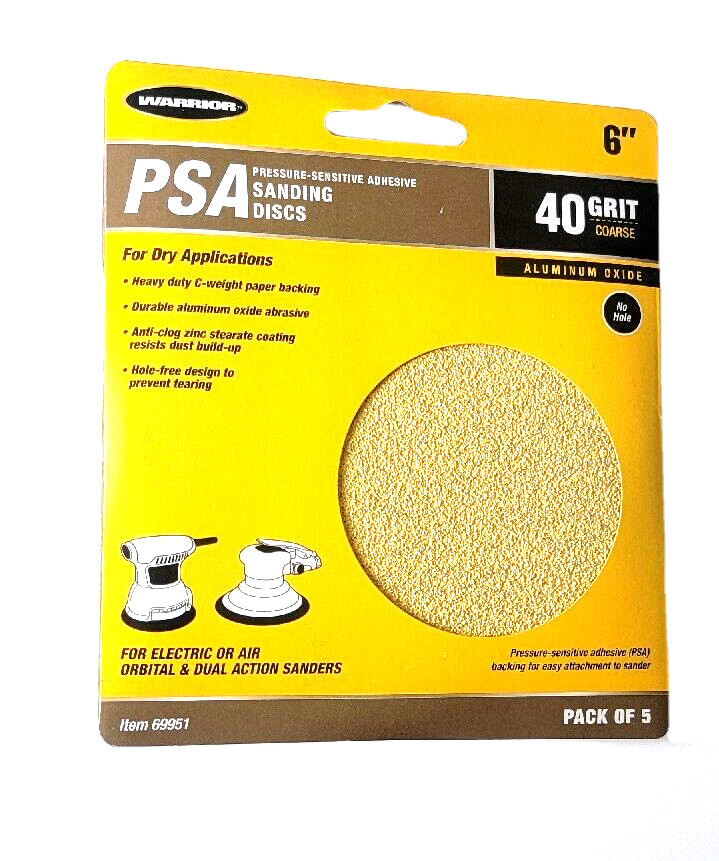 Warrior 40 Grit Sanding Discs 6"/ Pack Of 5