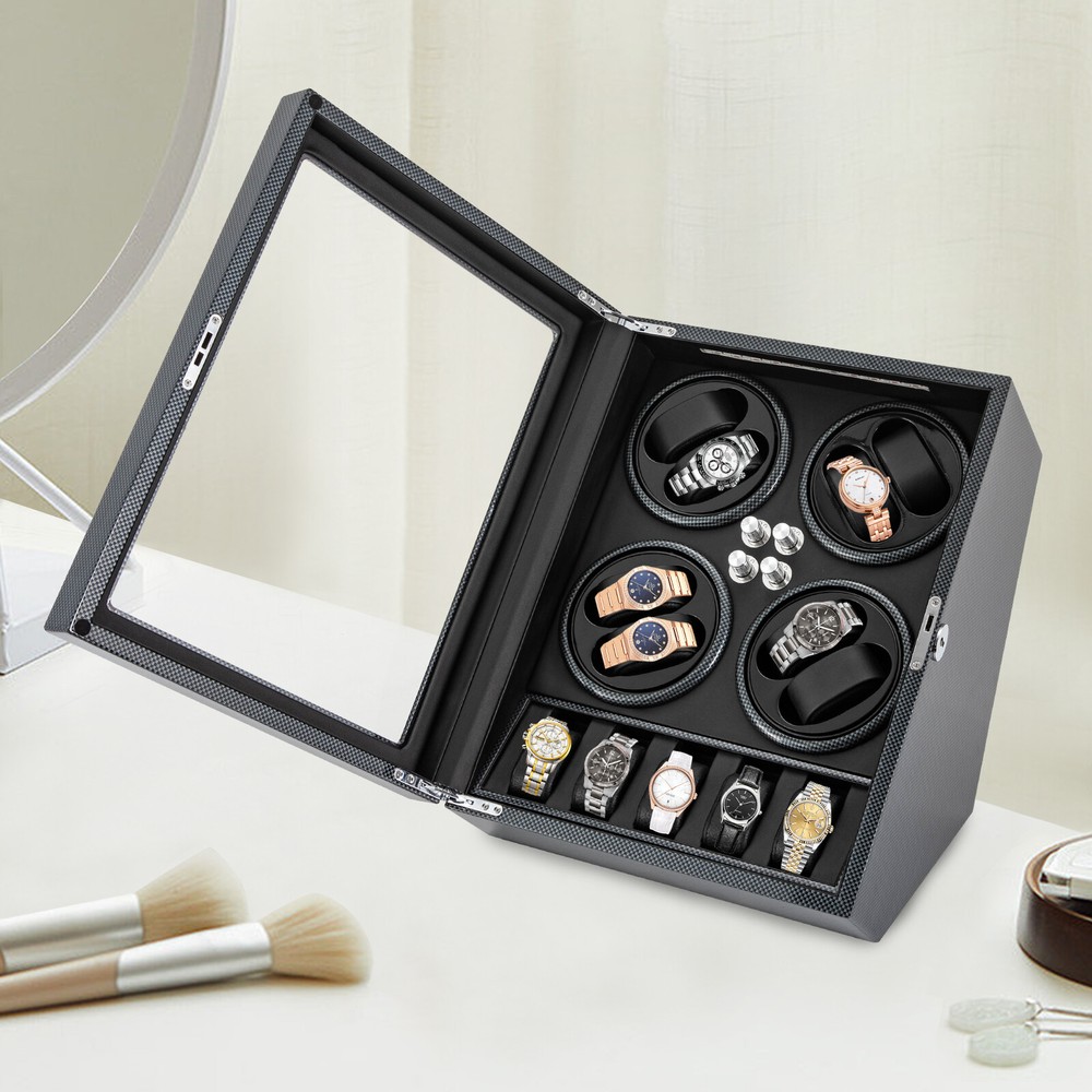 8+5 Watch Winder Box Automatic Rotation Watch Display Box Storage Case w/ Lock