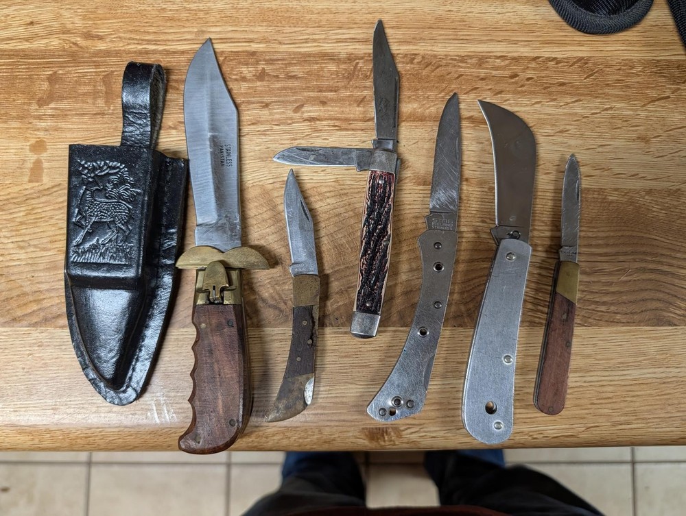 Vintage Folding Pocket Knives with Leather Sheath