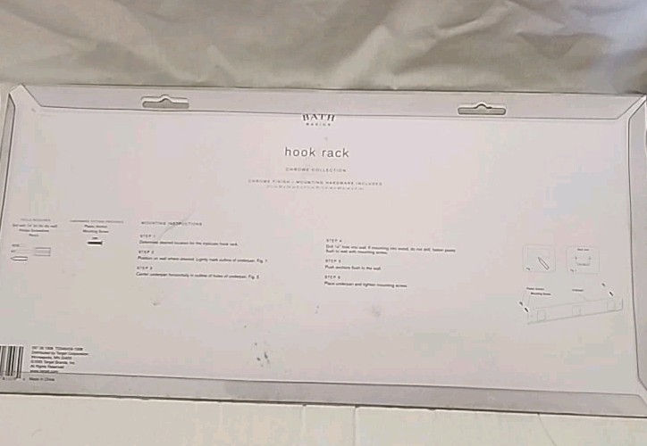 Bath Basics Hook Rack Kitchen 3 Prong Chrome Hardware Included