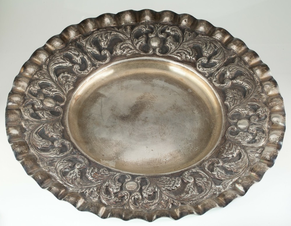 Large Silver Tray with Hand-Chased Repousse Design 40 Oz Nice!