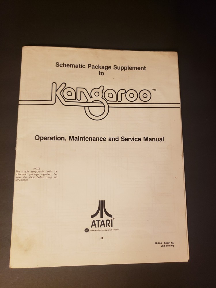 Original 1982 Atari Kangaroo Coin-op Video Arcade Game Ops Manual & Schematics