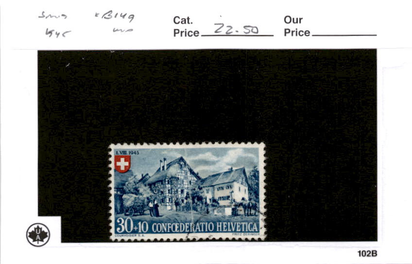 Switzerland, Postage Stamp, #B149 Used, 1945 Frame House (AB)
