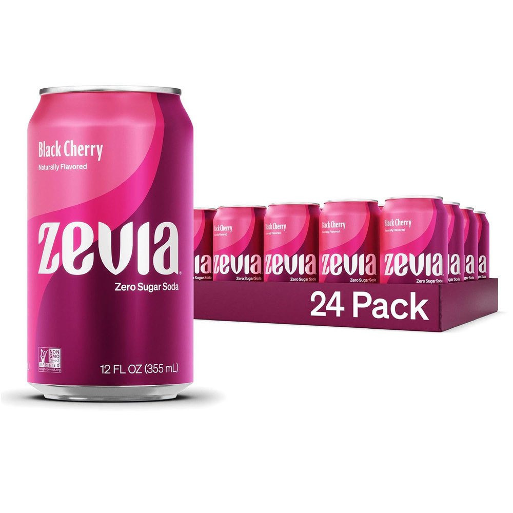 Zevia Zero Sugar Soda Naturally SweetenedBlack Cherry, 12 Oz 24-Pack