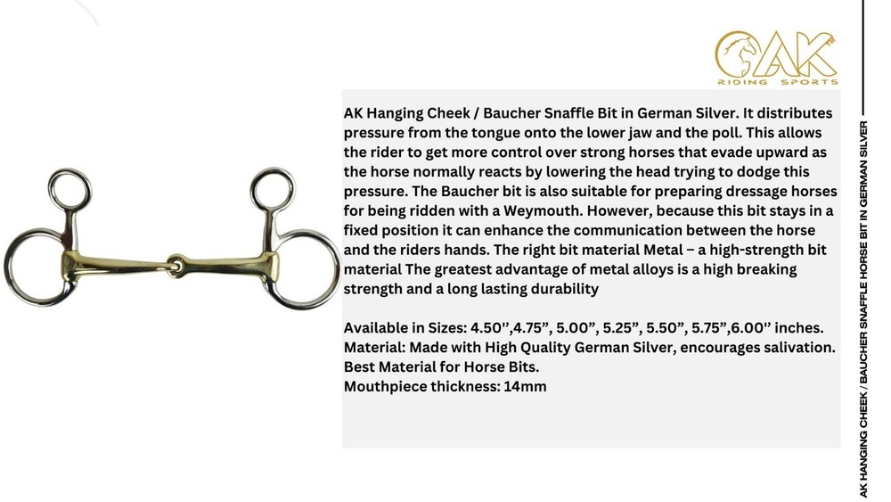 AK Hanging Cheek / Baucher Snaffle Bit in German Silver