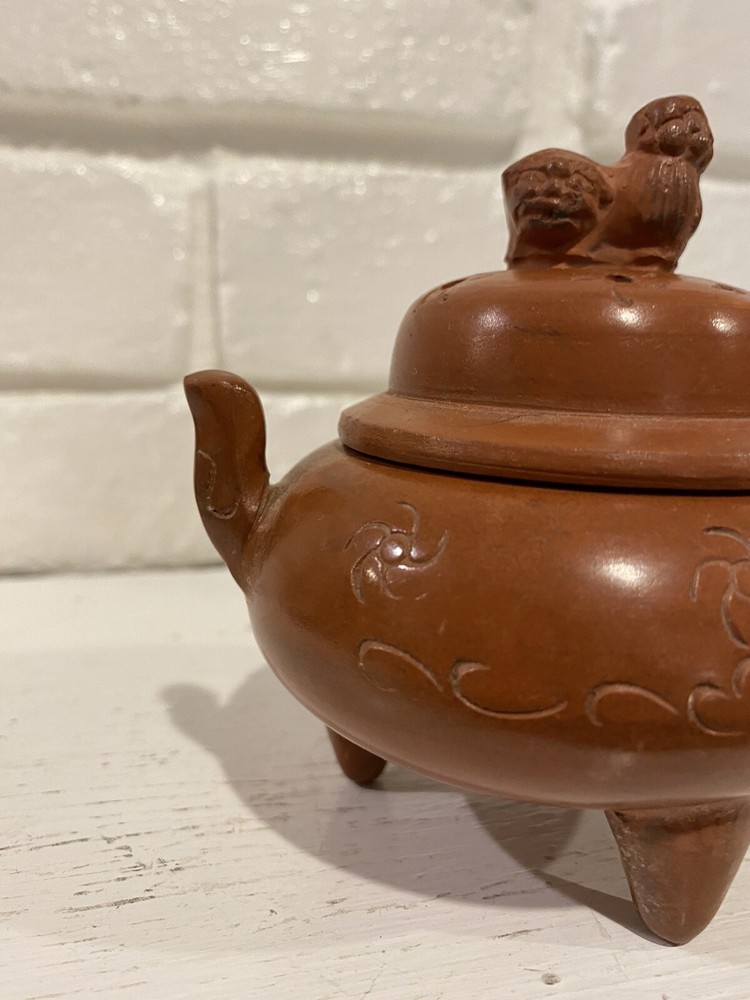 Vintage Chinese Red Clay Footed Incense Burner