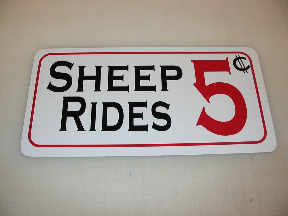 SHEEP RIDES Metal Sign 6x12