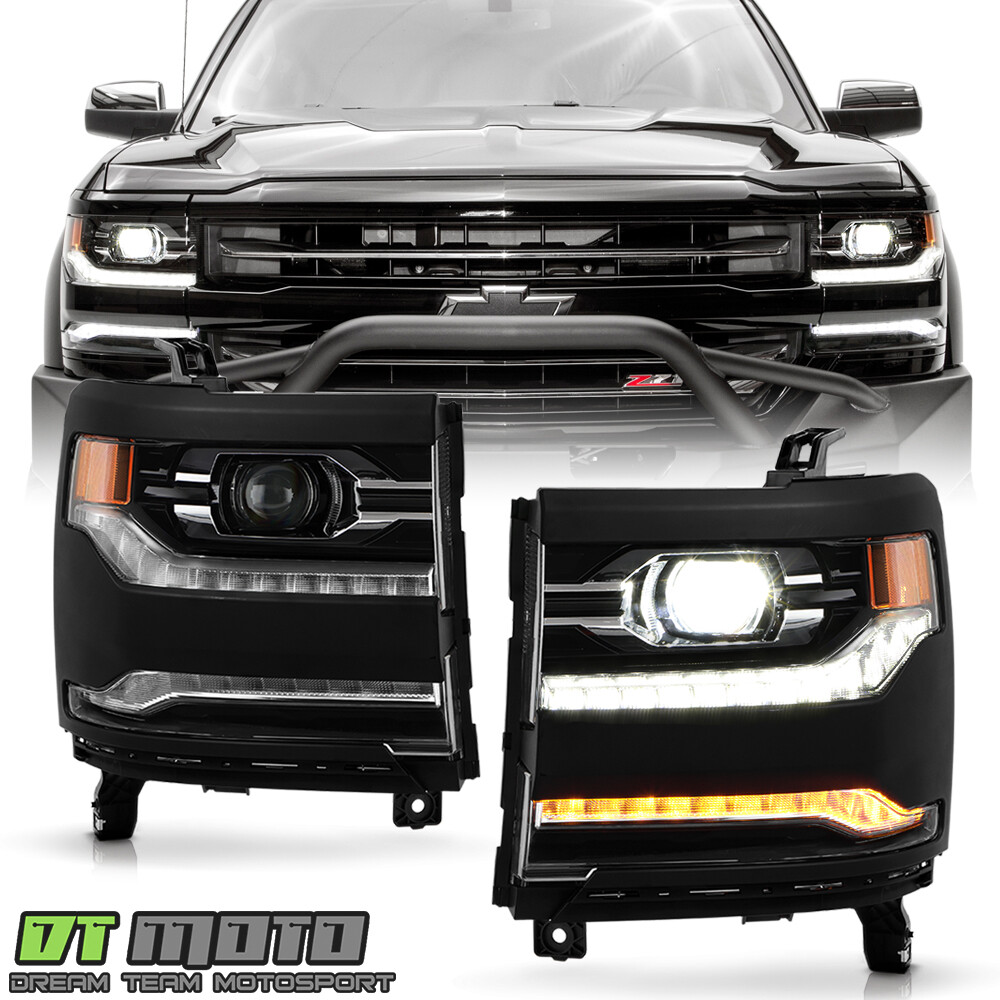 FULL LED 2016-18 Chevy Silverado 1500 Type DRL Projector Headlights SET (Primed)