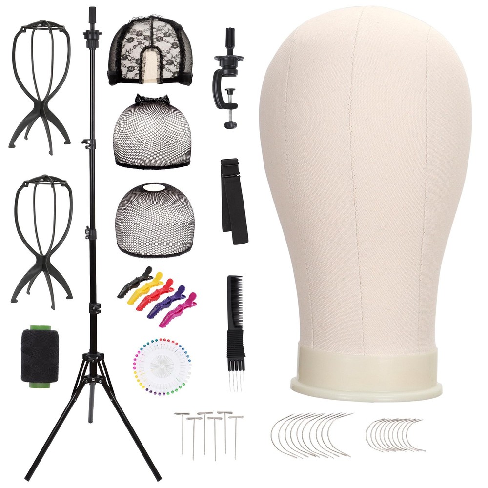 22'' Canvas Wig Head with 61'' Adjustable Tripod Stand, Mannequin Head Set fo...