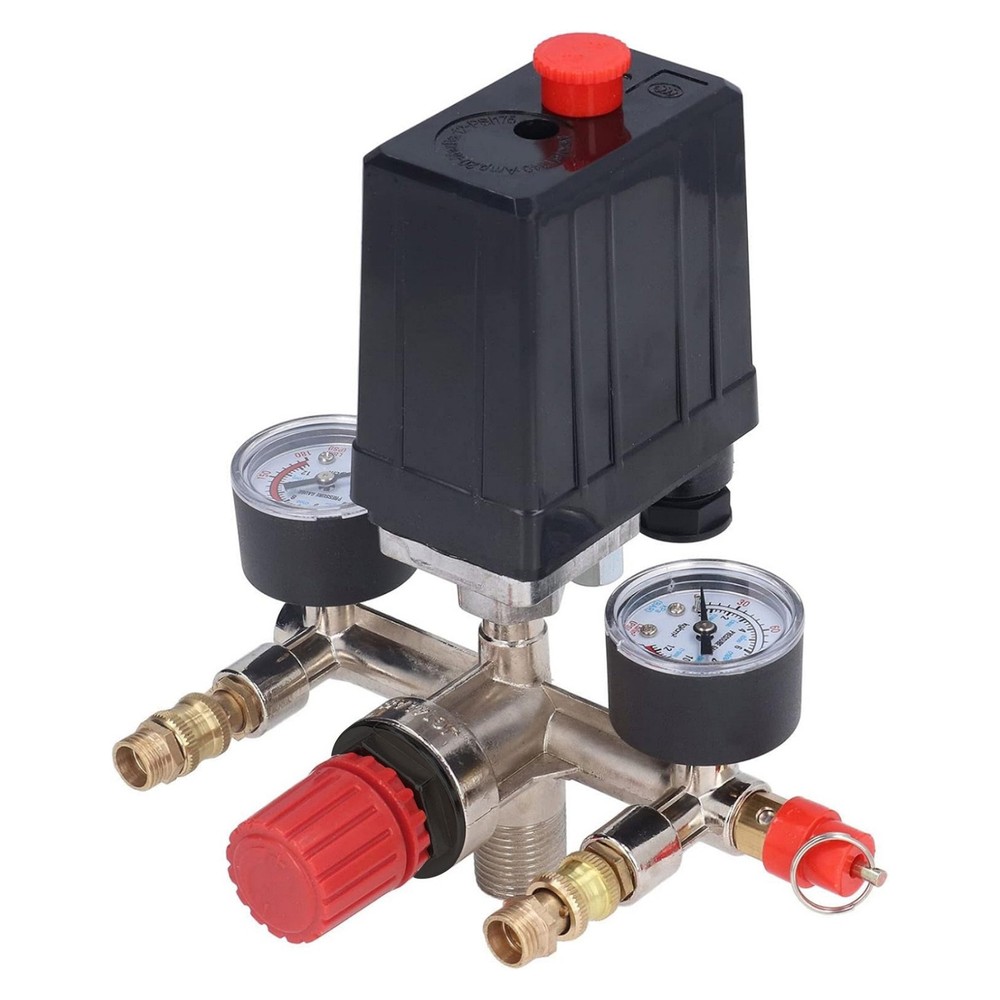 Air Compressor Pressure Switch Manifold 90-120PSI Adjustable Regulator Valve