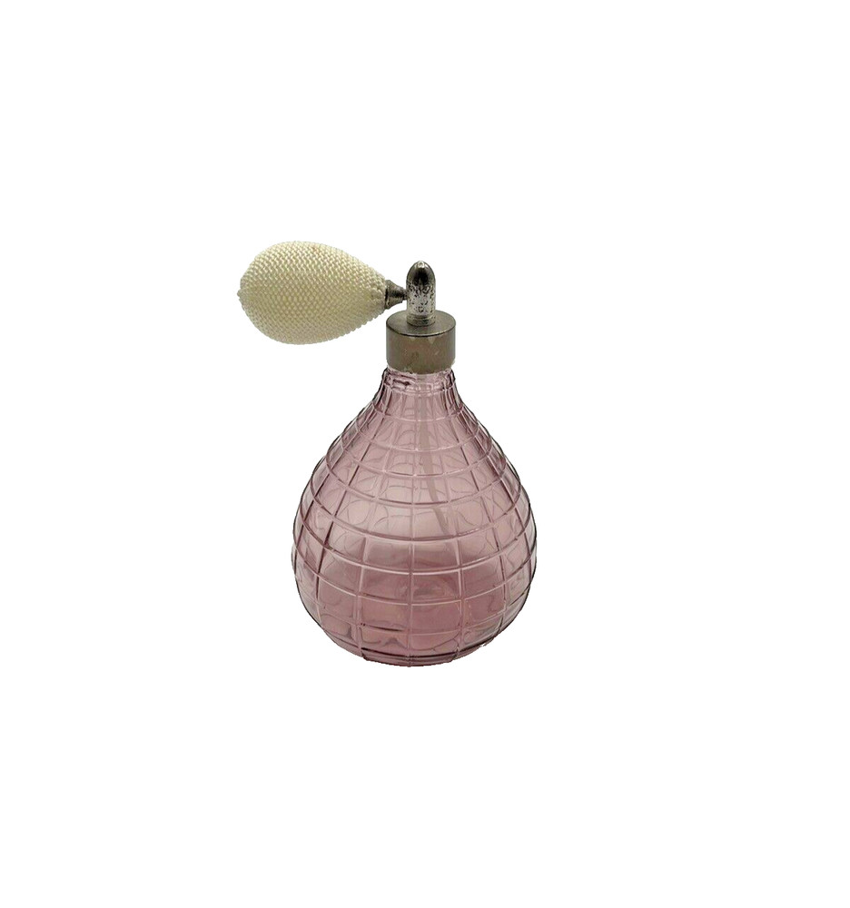 Vintage Hand Crafted Lavender Bulb Grid 5" Glass Perfume Atomizer