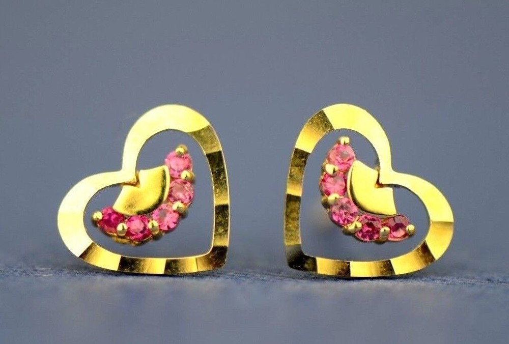 14k Solid Yellow or White Gold Heart Shape CZ Stud Earrings