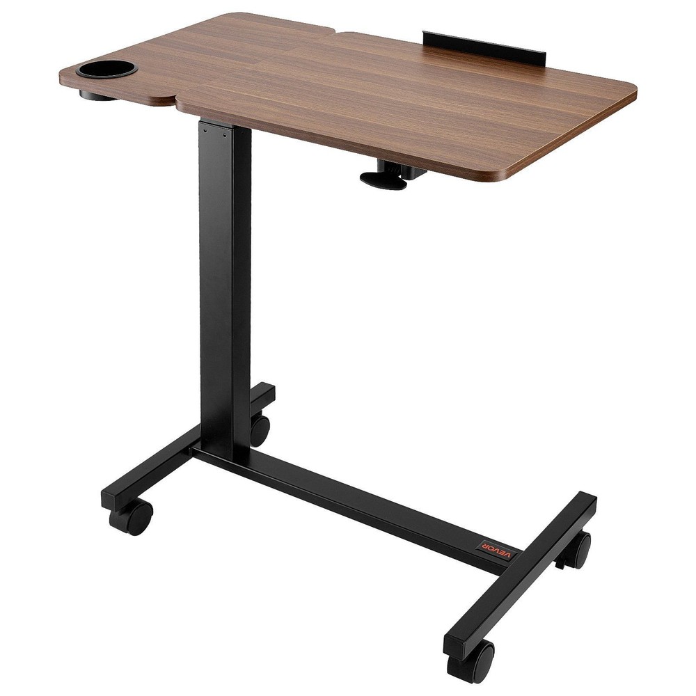 Overbed Table with Flip Top - Adjustable Height & Angle, 4 Wheels, Cup Holder