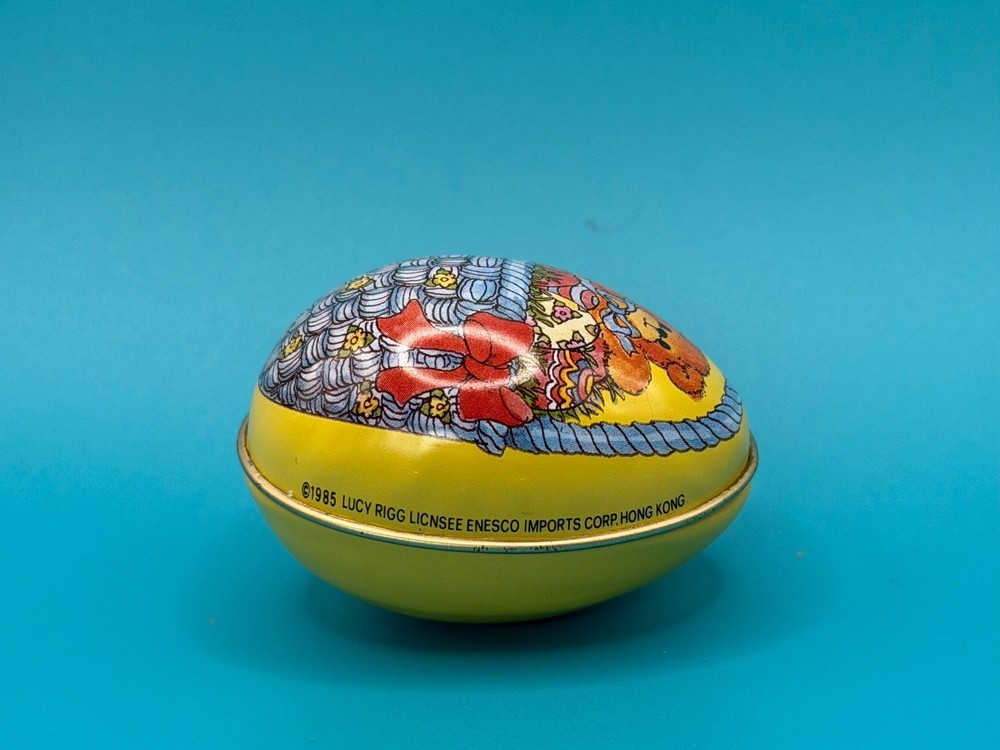 Lucy Rigg 1985 Teddy Bear Tin Egg