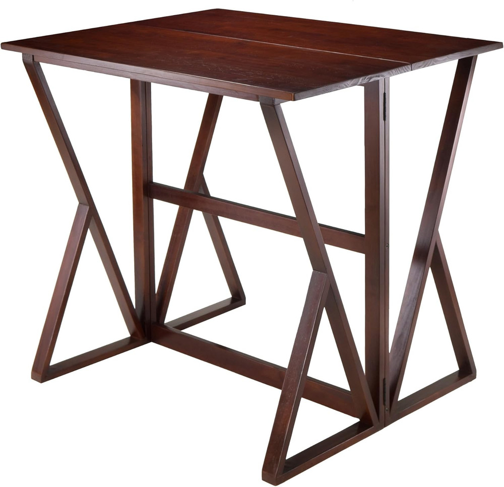 Stylish 3-Piece Drop Leaf High Table Set with 2 Rush Seat Stools, Brown