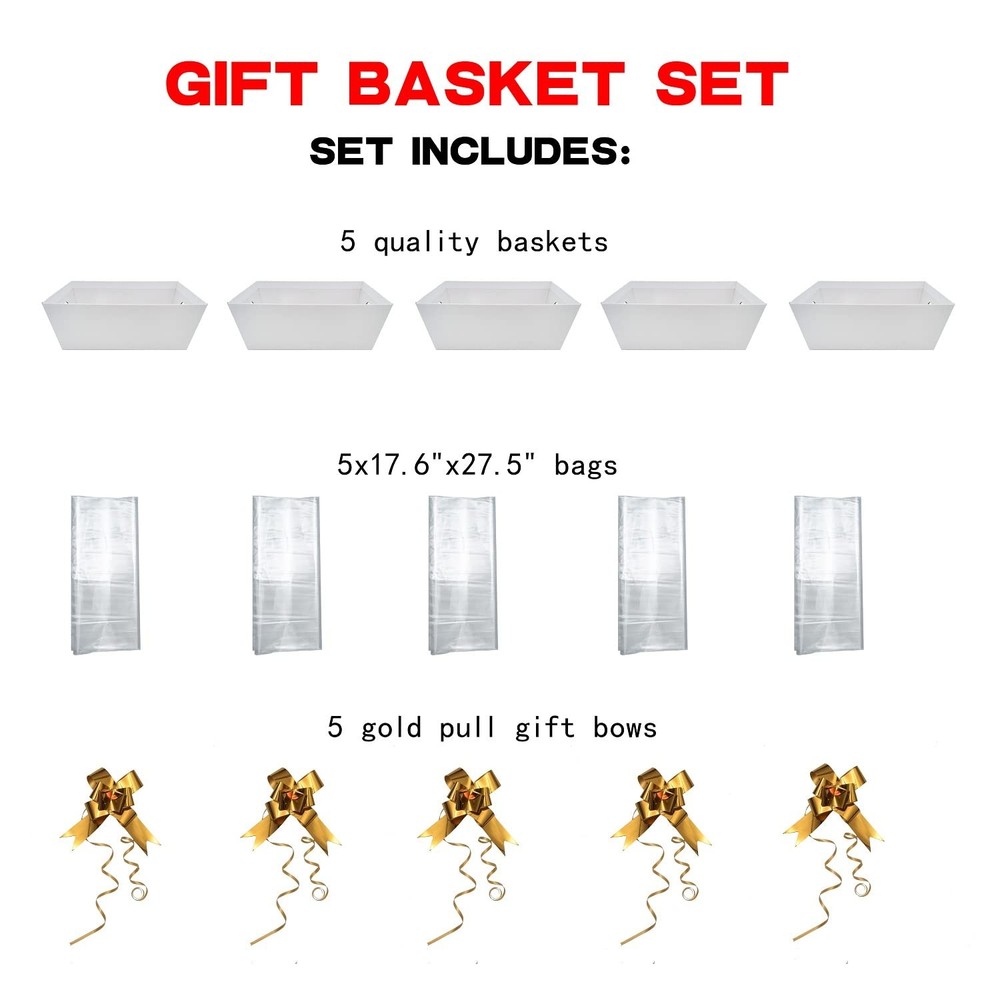 5 PCS White Empty Sturdy Cardboard Gift Basket Tray Handles Bulk